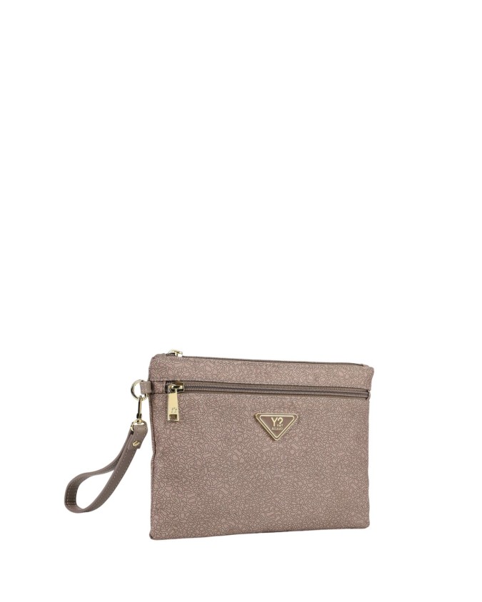 Ynot - Clutch with side drawstring in logoed fabric and Cloud
