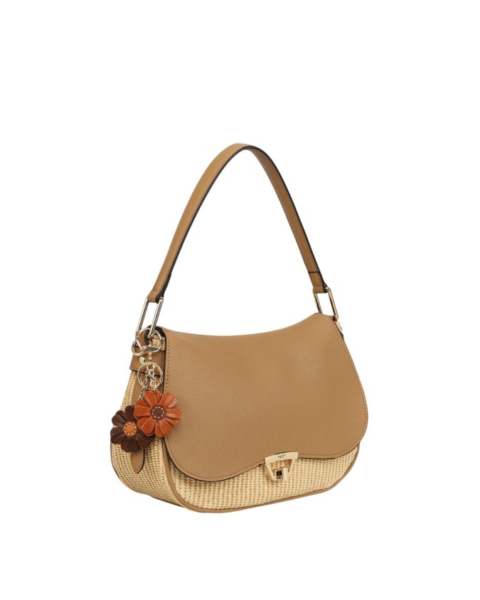 Ynot - Size S Shoulder Bag with Flap in Straw-Effect Fabric and