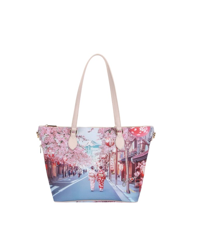 Ynot - Size S Shopping Bag in Faux Leather with City Print by