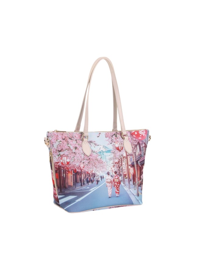 Ynot - Size S Shopping Bag in Faux Leather with City Print by