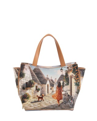  Ynot - Borsa Tote bag Tg. M in ecopelle con due manici stampa