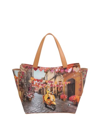  Ynot - Borsa Tote bag Tg. M in ecopelle con due manici stampa