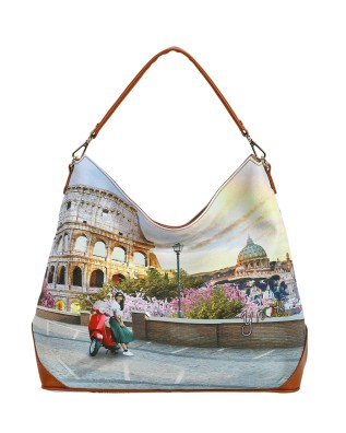  Ynot - Borsa a spalla hobo in ecopelle stampa città Yesbag