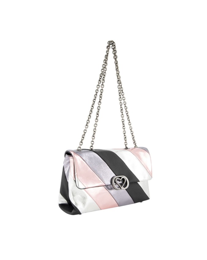  Braccialini - Borsa a spalla in pelle con tracolla in metallo