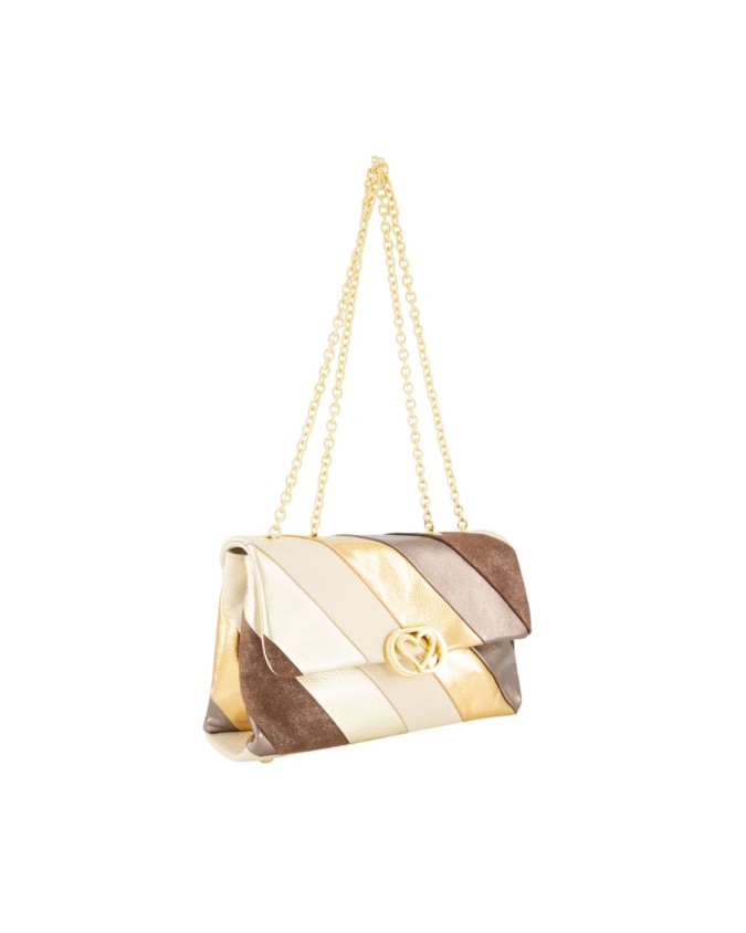  Braccialini - Borsa a spalla in pelle con tracolla in metallo