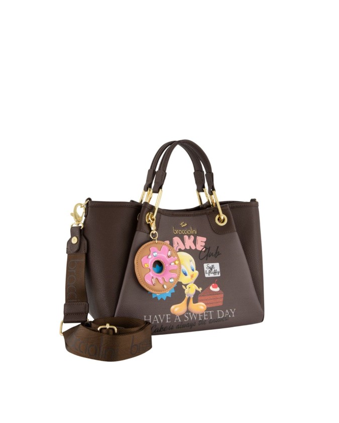  Braccialini - Borsa a mano in ecopelle con stampe Looney Tunes