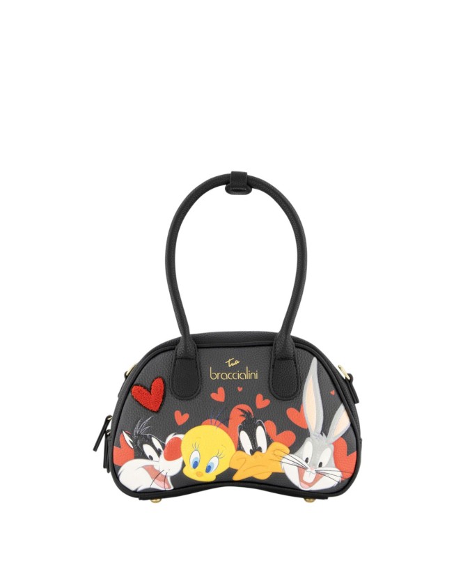  Braccialini - Borsa bauletto in ecopelle con stampa Looney