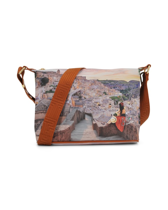 Ynot - Size S Hobo Bag in Faux Leather with "Yesbag" City Print