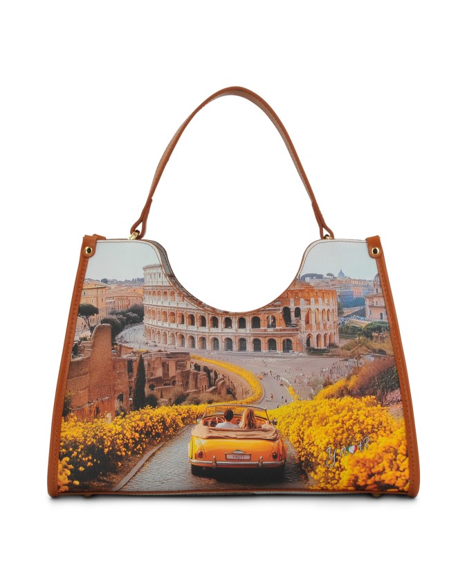 Ynot – Kleine Tragetasche aus Kunstleder mit Yesbag-Stadtmotiv