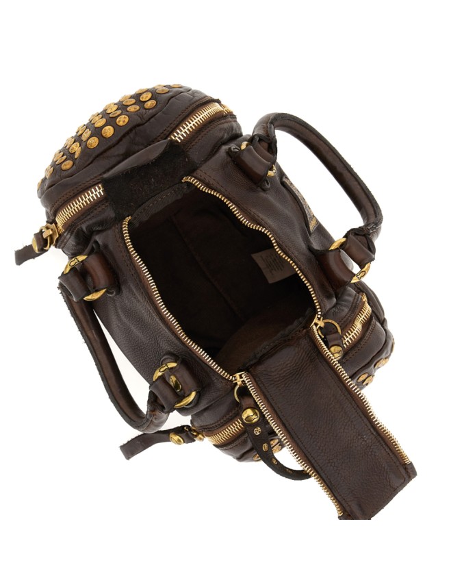  Campomaggi - Borsa Bauletto con Borchie in Pelle di Vacchetta
