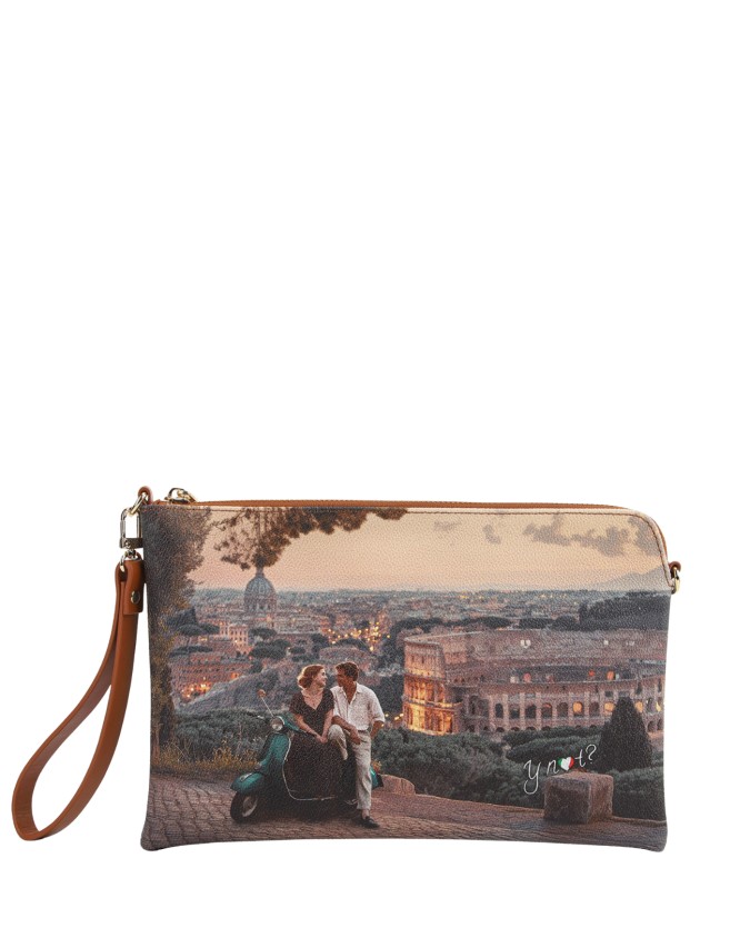  Ynot - Clutch con Tracolla e Polsiera in Ecopelle Stampa Città