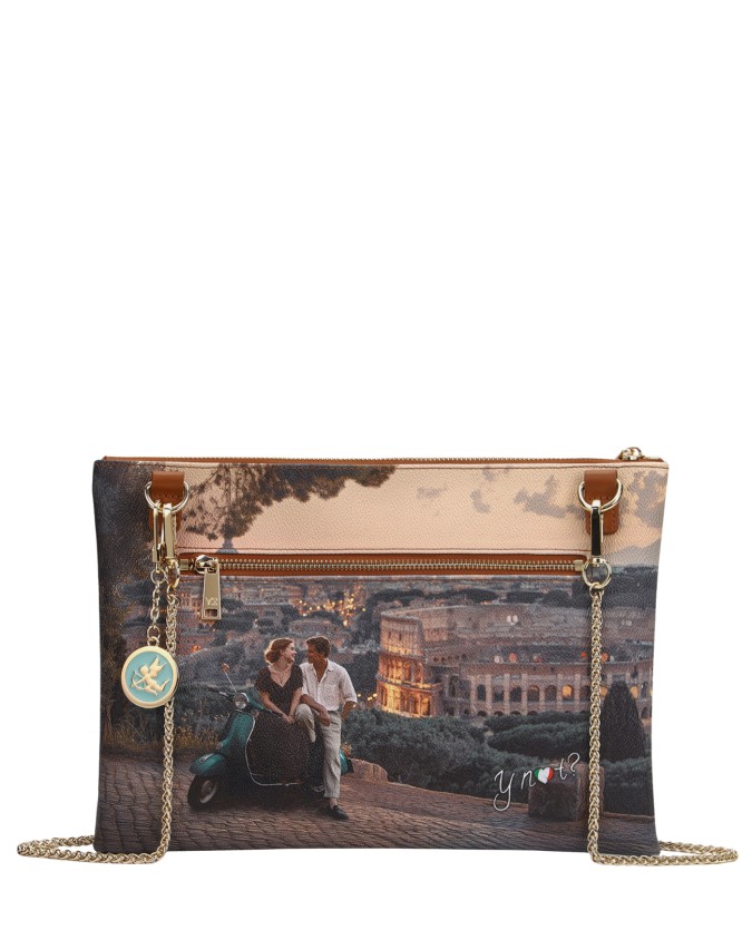 Ynot - Large Faux Leather Clutch with Shoulder Strap, "Città