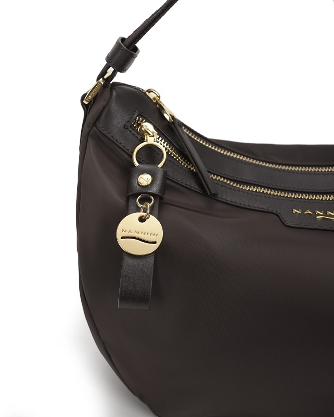 Nannini – Half-Moon Shoulder Bag in Nylon and Liberty Leather
