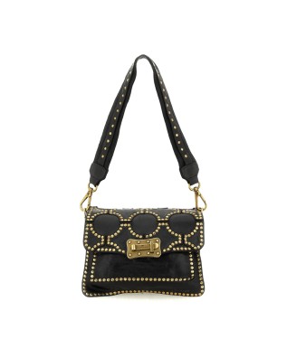 Campomaggi - Leather Shoulder Bag with Flap and Studs, Size S