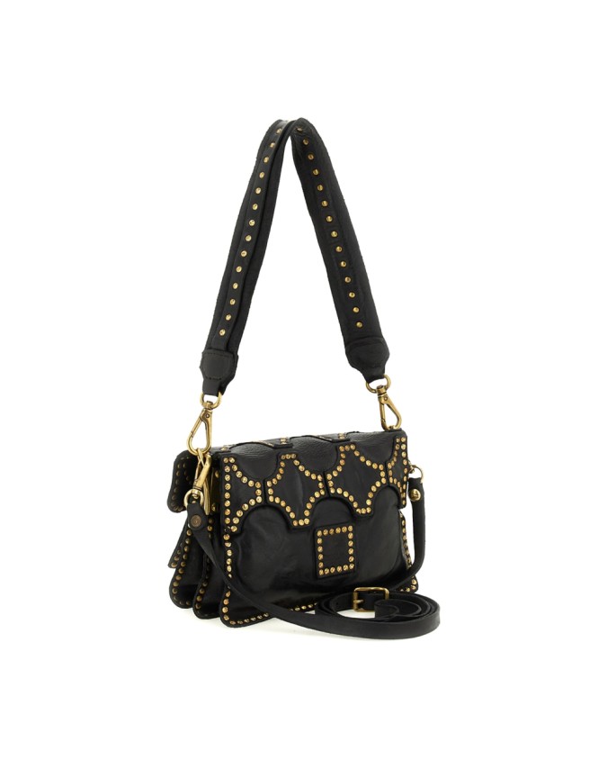 Campomaggi - Leather Shoulder Bag with Flap and Studs, Size S