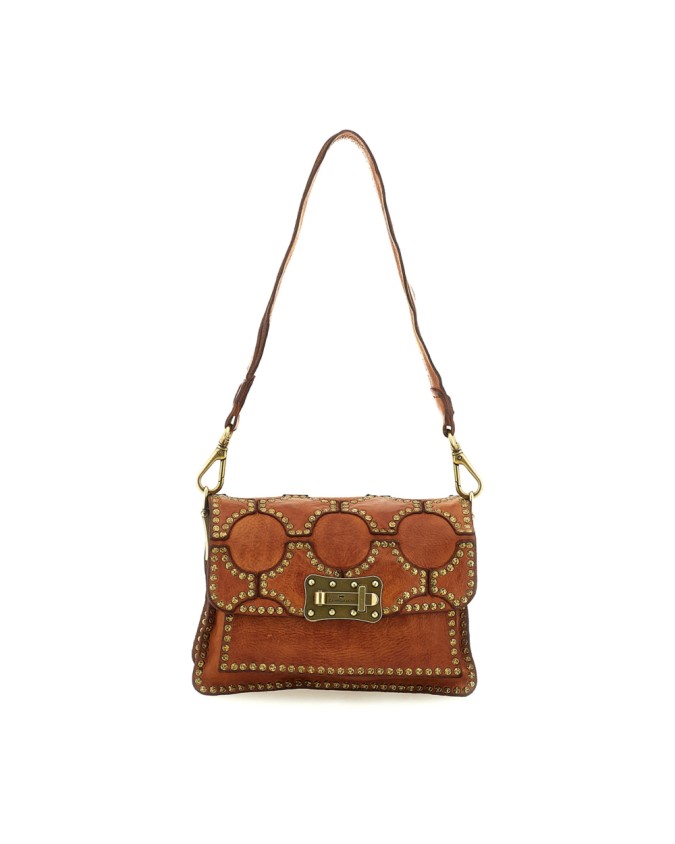Campomaggi - Leather Shoulder Bag with Flap and Studs, Size S