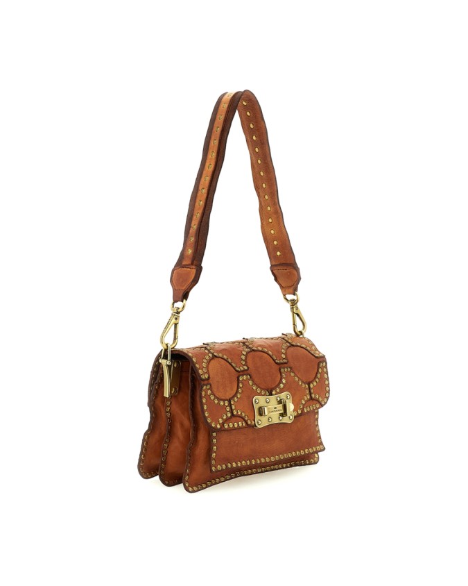 Campomaggi - Leather Shoulder Bag with Flap and Studs, Size S