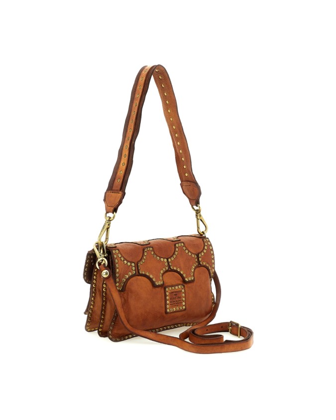 Campomaggi - Leather Shoulder Bag with Flap and Studs, Size S
