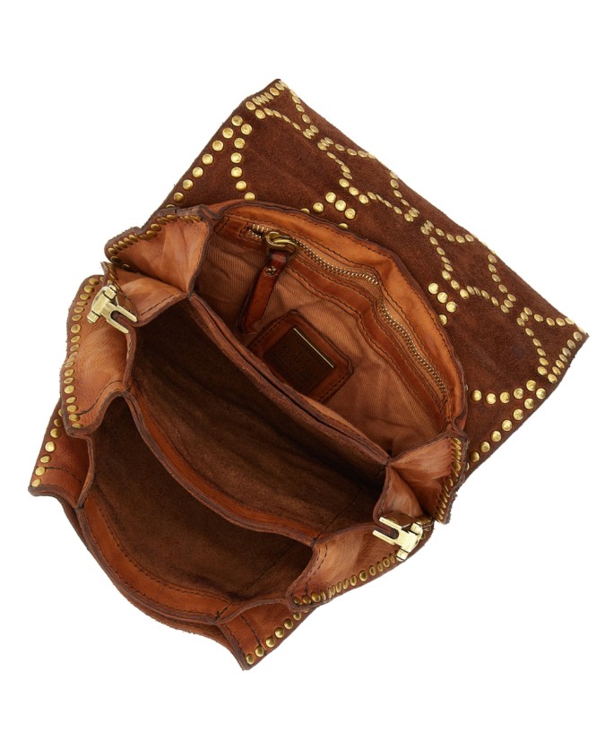 Campomaggi - Leather Shoulder Bag with Flap and Studs, Size S