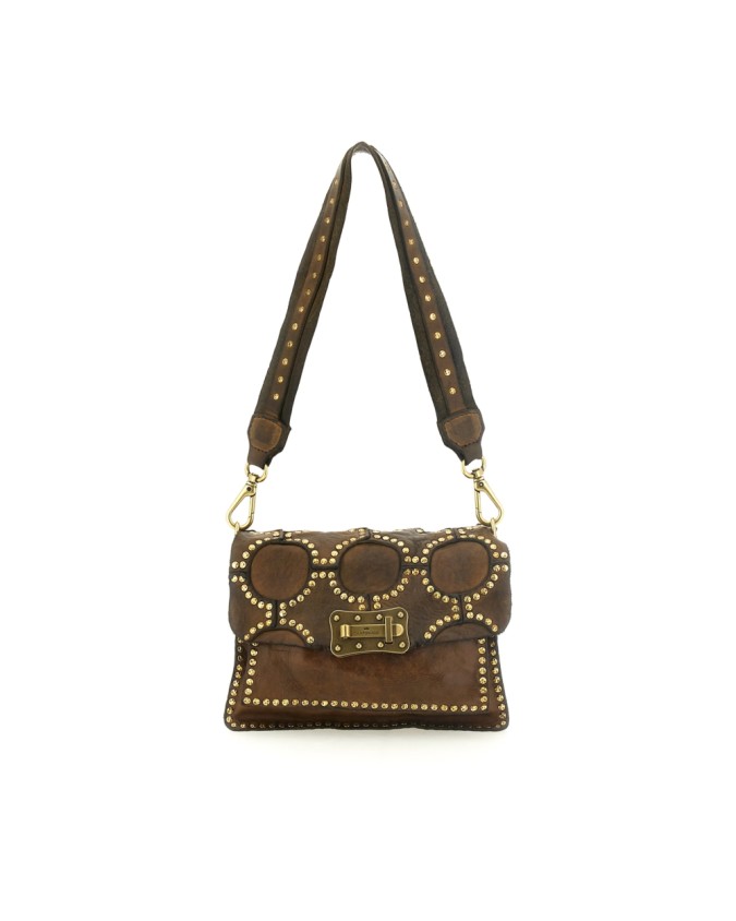 Campomaggi - Leather Shoulder Bag with Flap and Studs, Size S