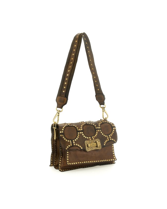 Campomaggi - Leather Shoulder Bag with Flap and Studs, Size S