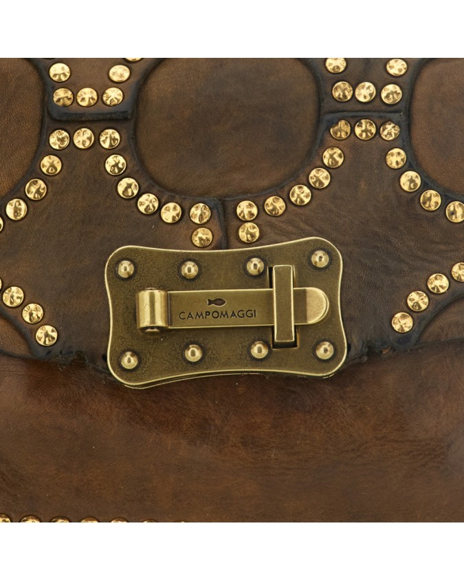 Campomaggi - Leather Shoulder Bag with Flap and Studs, Size S