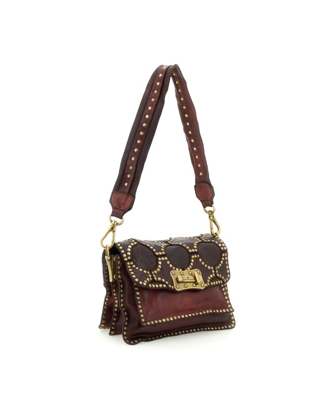 Campomaggi - Leather Shoulder Bag with Flap and Studs, Size S