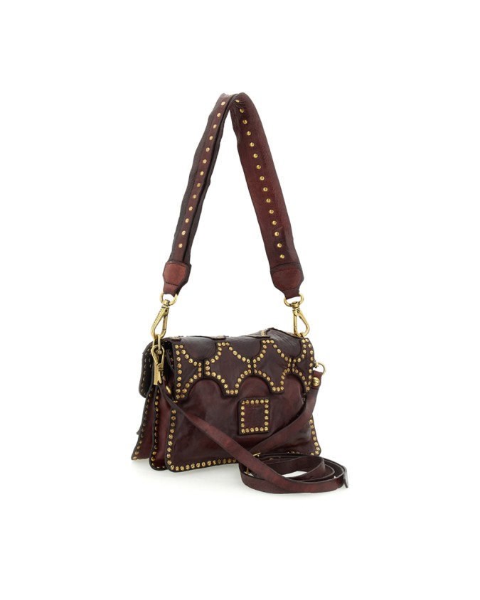 Campomaggi - Leather Shoulder Bag with Flap and Studs, Size S