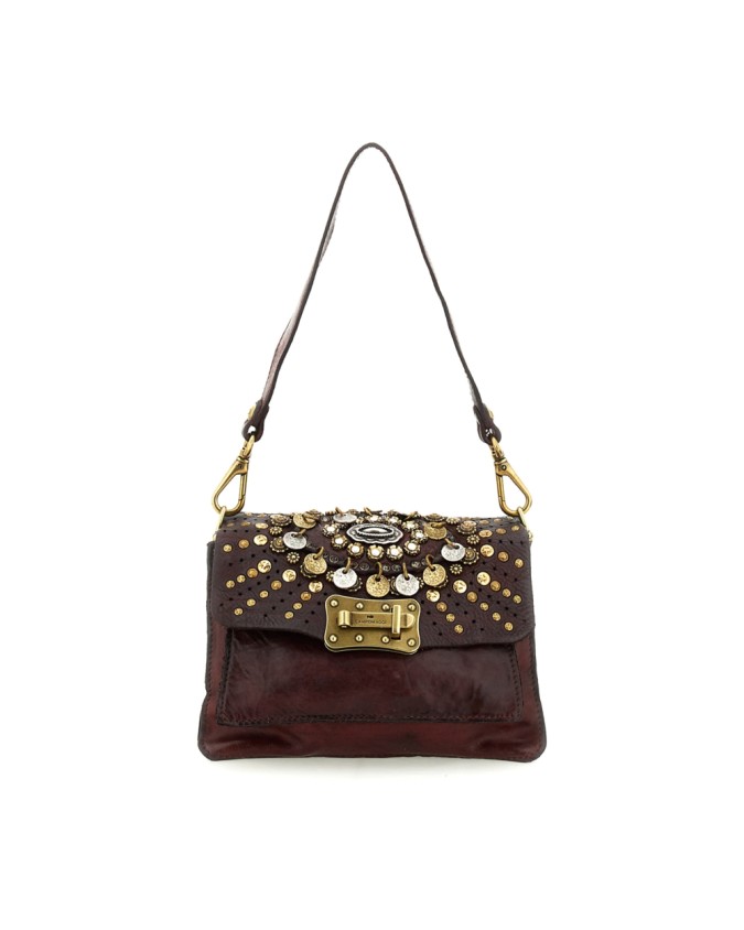 Campomaggi - Leather Shoulder Bag with Flap and Studs, Size S