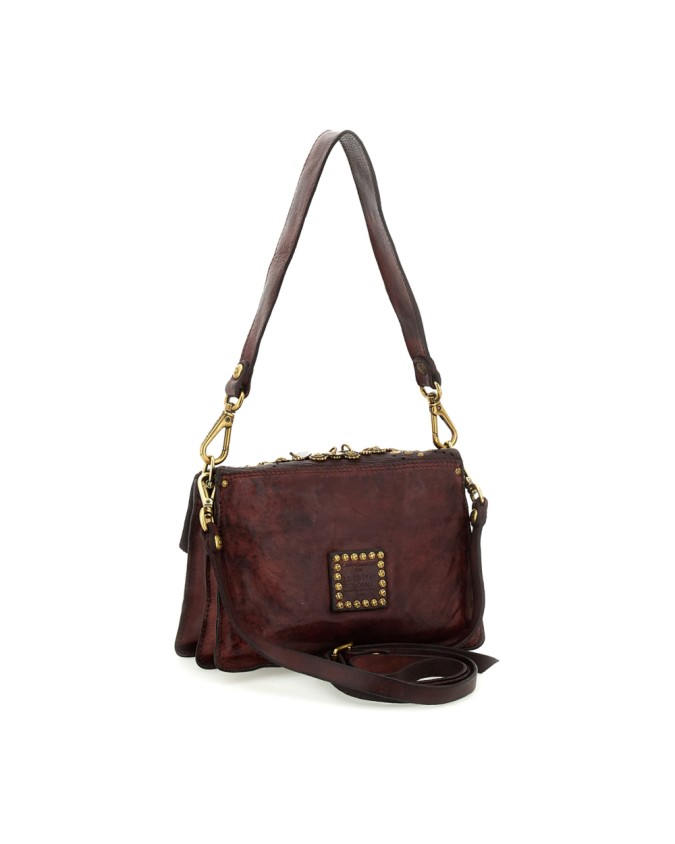 Campomaggi - Leather Shoulder Bag with Flap and Studs, Size S
