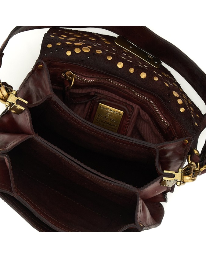 Campomaggi - Leather Shoulder Bag with Flap and Studs, Size S