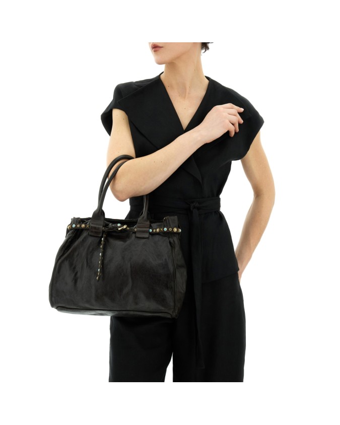  Campomaggi - Shopping Grande con Borchie e Strass in Pelle di