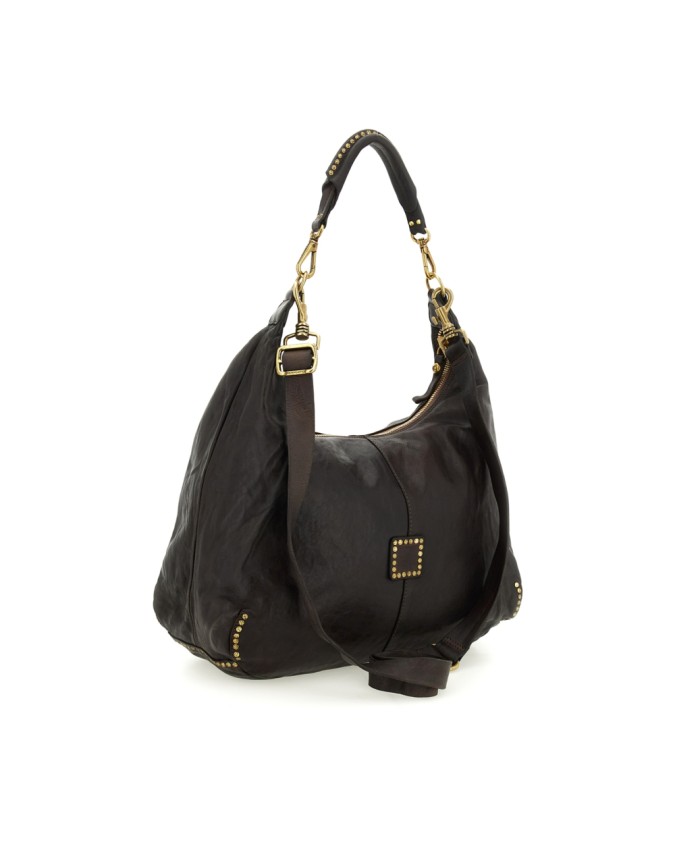  Campomaggi - Borsa Hobo con Borchie in Pelle di Vacchetta