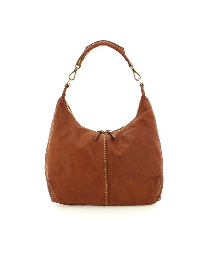 Campomaggi - Borsa Hobo con Borchie in Pelle di Vacchetta Wanda