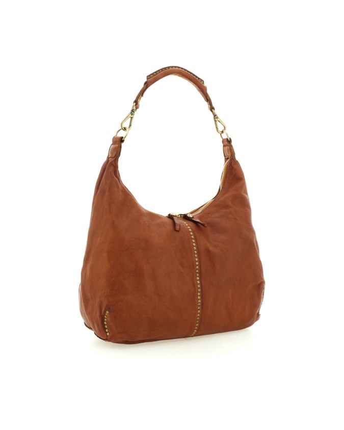 Campomaggi - Borsa Hobo con Borchie in Pelle di Vacchetta Wanda