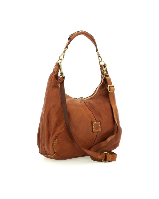 Campomaggi - Borsa Hobo con Borchie in Pelle di Vacchetta Wanda