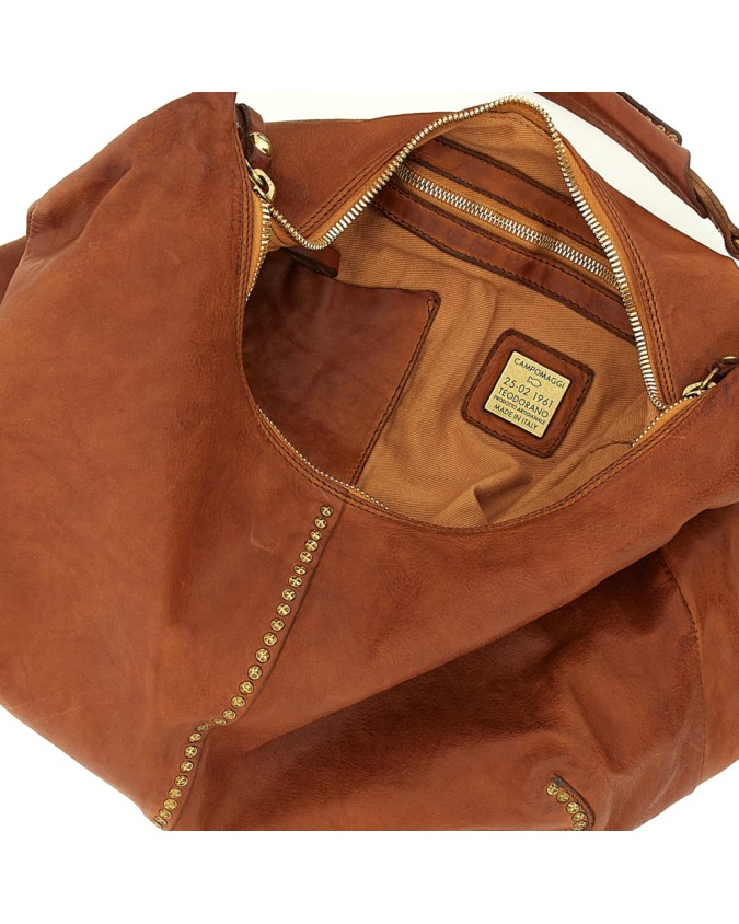  Campomaggi - Borsa Hobo con Borchie in Pelle di Vacchetta