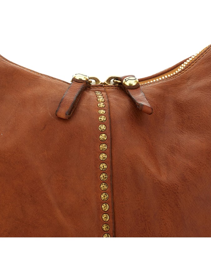 Campomaggi - Borsa Hobo con Borchie in Pelle di Vacchetta Wanda