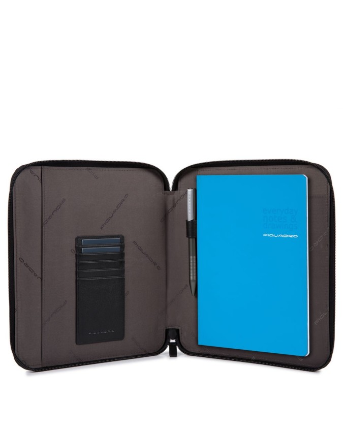 PIQUADRO - Porta documenti A5 sottile in pelle e tessuto