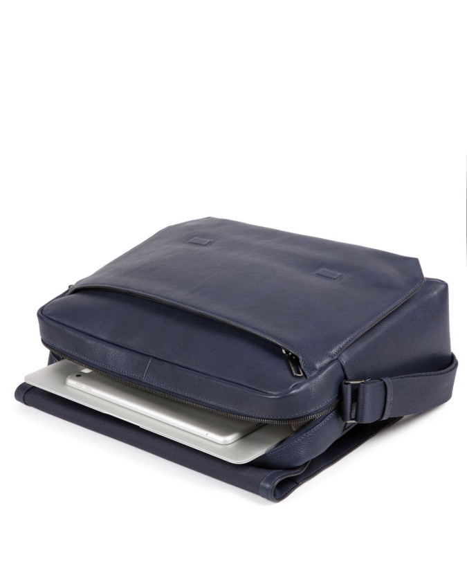 Piquadro - Borsa messenger in pelle con patta porta pc 14'' e tracolla