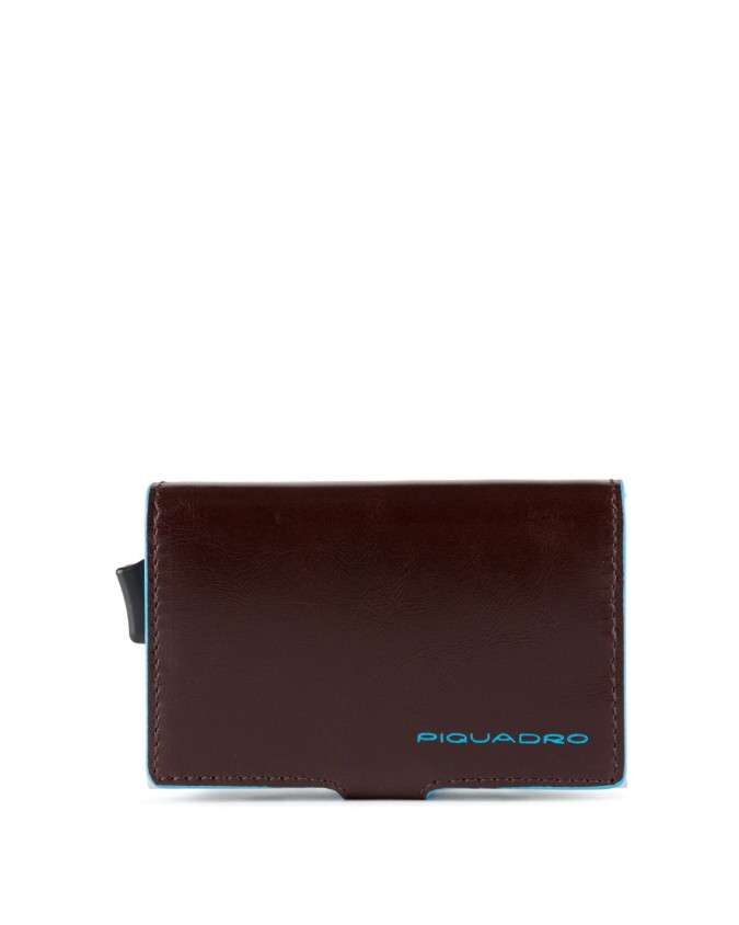 Piquadro - Porta carte di credito in pelle e metallo con bottone