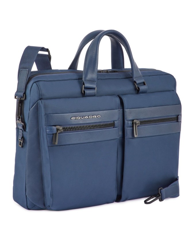 Piquadro - Cartella a due manici porta pc 15,6'' in tessuto riciclato e  pelle Woody