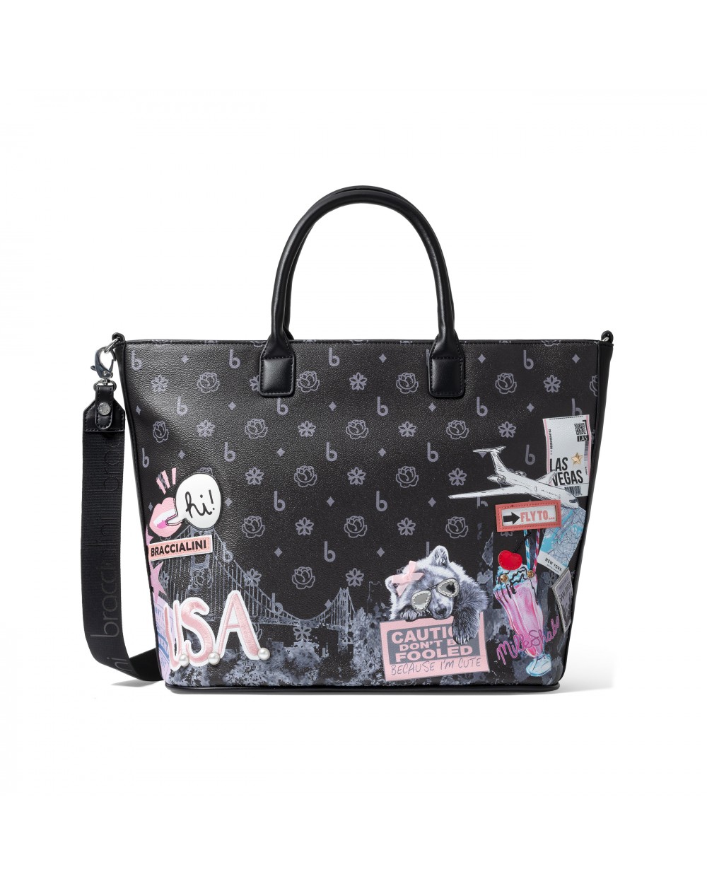 Braccialini - Borsa a mano Tote in ecopelle con tracolla Cartoline