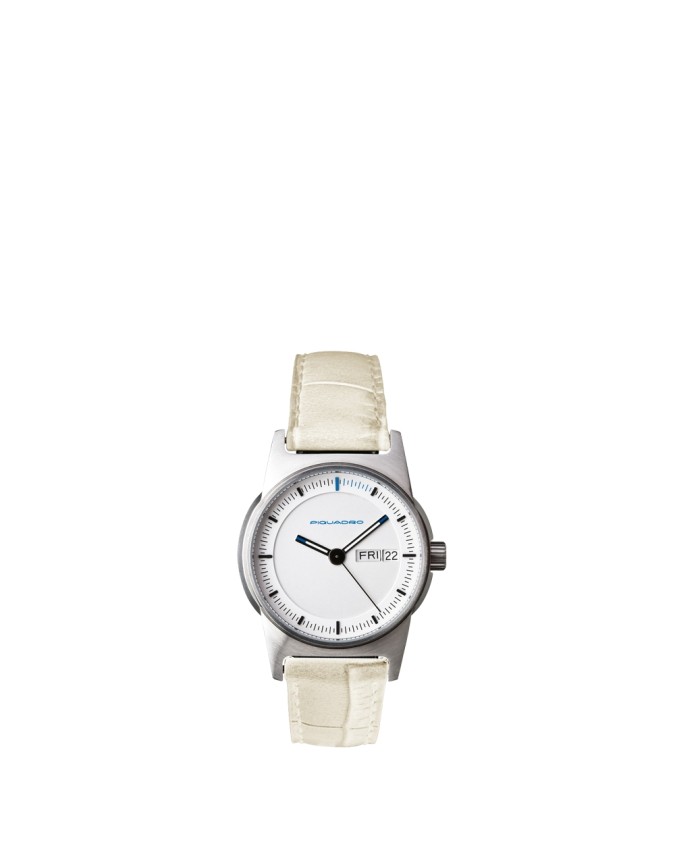 PIQUADRO - Orologio SOLO TEMPO q.zo 34 mm acc sat, cint cocco - Bianco -
