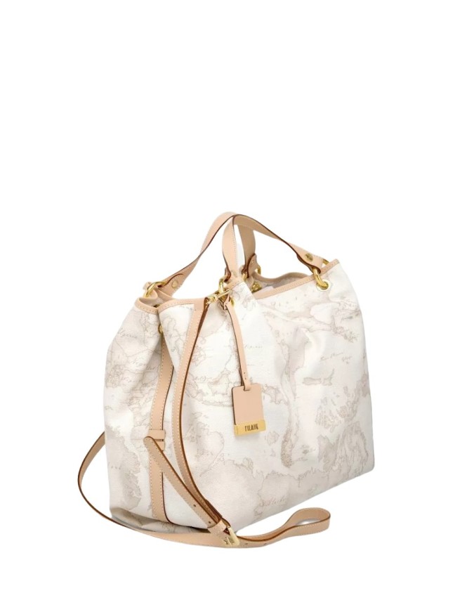 Alviero Martini Prima Classe -  Borsa grande a mano in tessuto Geo White