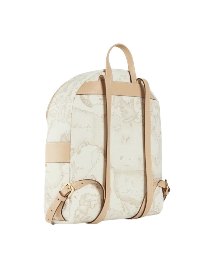 Alviero Martini Prima Classe - Zainetto Donna in pelle naturale e tessuto goffrato Geo White