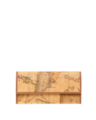 Alviero Martini Prima Classe - Portafogli Donna compatto in pelle naturale e tessuto goffrato Geo Classic