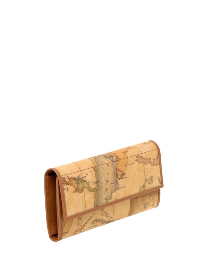 Alviero Martini Prima Classe - Portafogli Donna compatto in pelle naturale e tessuto goffrato Geo Classic