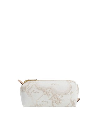 Alviero Martini Prima Classe - Astuccio in pelle naturale e tessuto goffrato con zip  Geo White