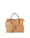 Alviero Martini Prima Classe - Borsa a tre tasche in pelle naturale e tessuto goffratoGeo Classic